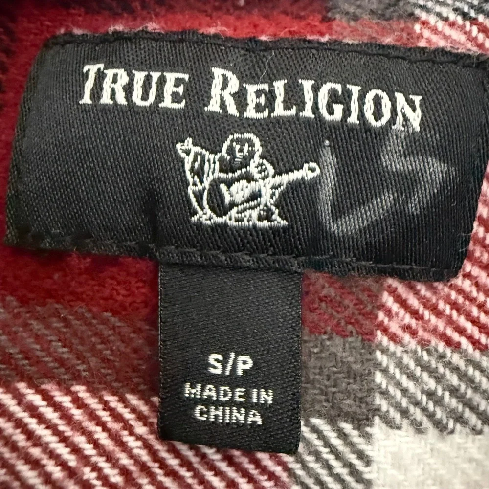 True Religion Mens Small Plaid Flannel Button Up Shirt Red‎ Long Sleeve Western